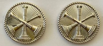 3 - BUGLES 15/16" NICKEL DISC COLLAR PINS - SOLD IN PAIRS.